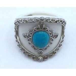 Affinity White Onyx Saddle Ring W Turquoise Stone & Sterling Silver Trim 10.5
